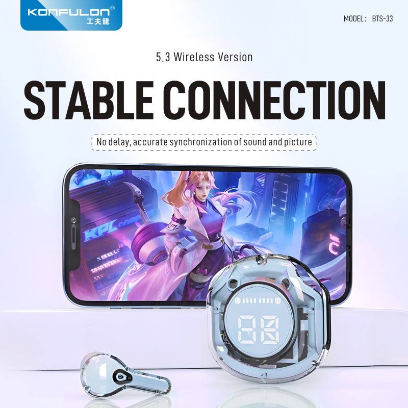 KONFULON  Wireless Earphone HIFi Bluetooth 5.3 40 Hour Standby Time Model: BTS-33