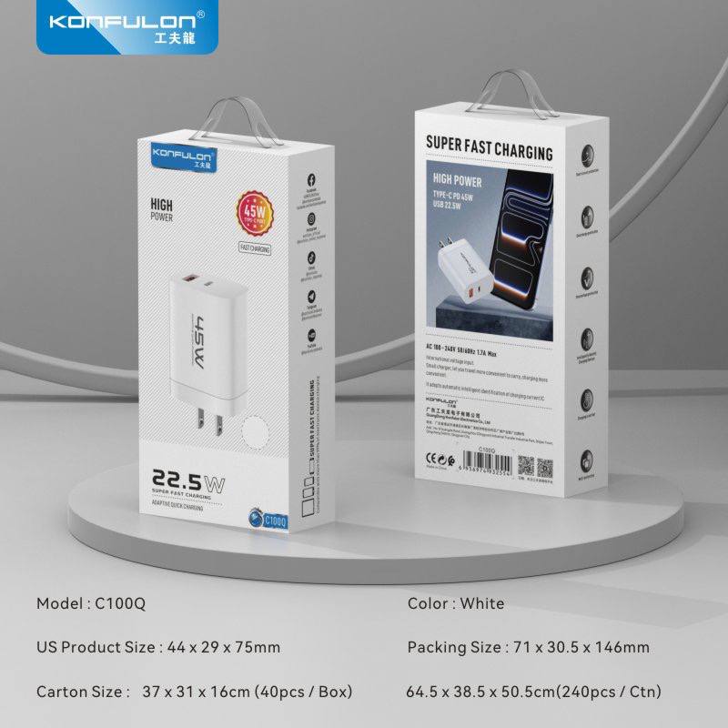 Konfulon fast charging pack can charge phones and laptops at 45W charging speed, model C100Q