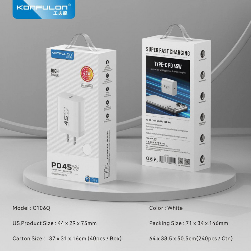 Konfulon fast charging pack can charge phones and laptops at 45W charging speed, model C106