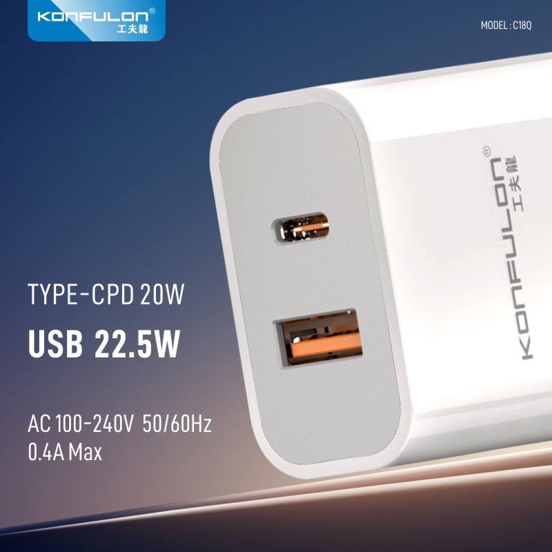 Konfulon Fast Charging  2 Ports, Charging Power 22.5W, Model C18Q