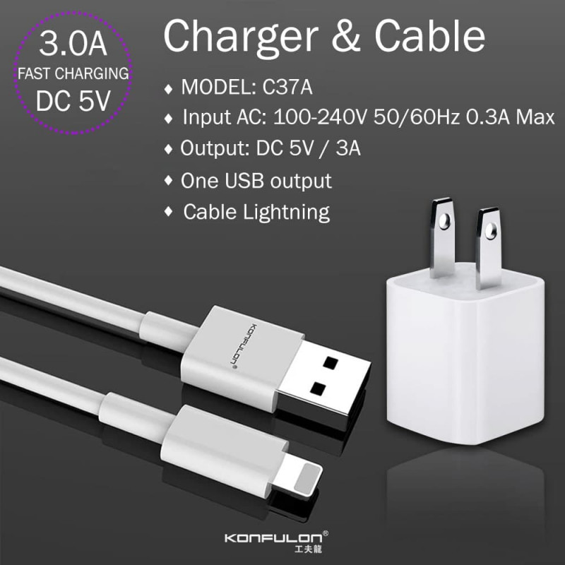 KONFULON Adapter Fast Charging 3.0A Model C37-Micro C37-Lightning 
