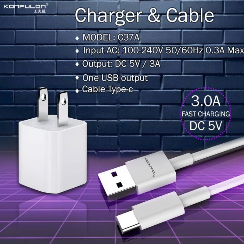 KONFULON Adapter Fast Charging 3.0A Model C37-Micro C37-Lightning 