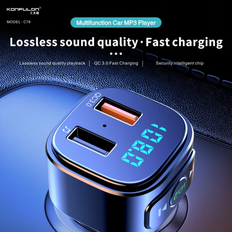 Konfulon Car Charger Come with Bluetooth Connect Speaker Model C58 2USB QC 3.0
