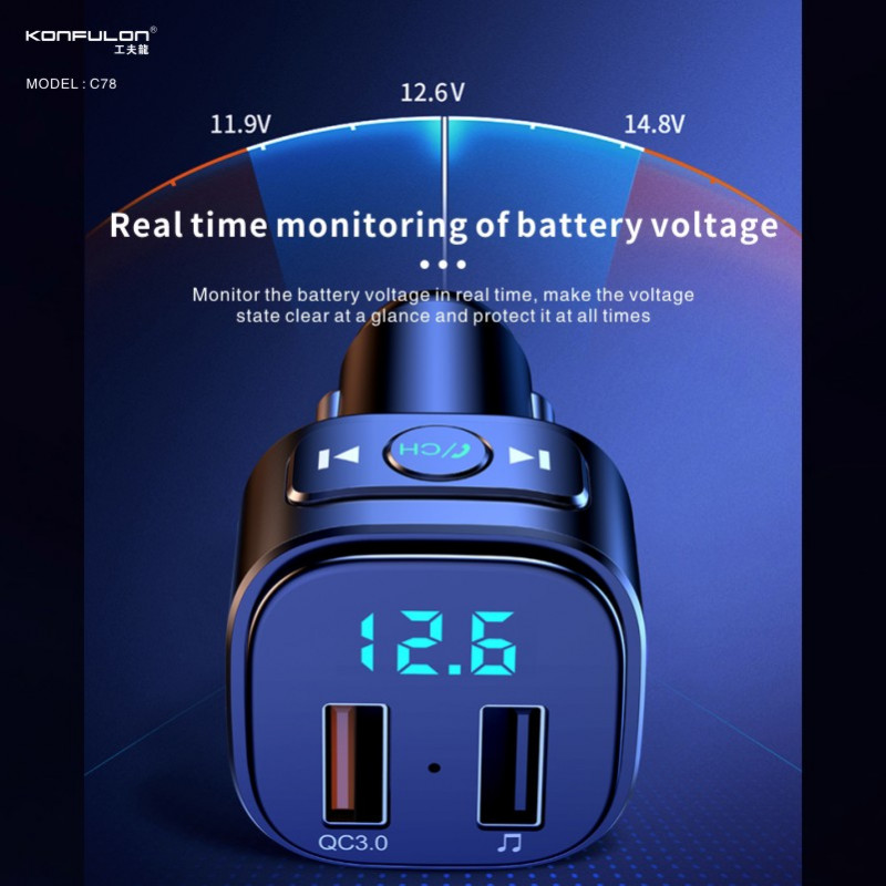 Konfulon Car Charger Come with Bluetooth Connect Speaker Model C58 2USB QC 3.0