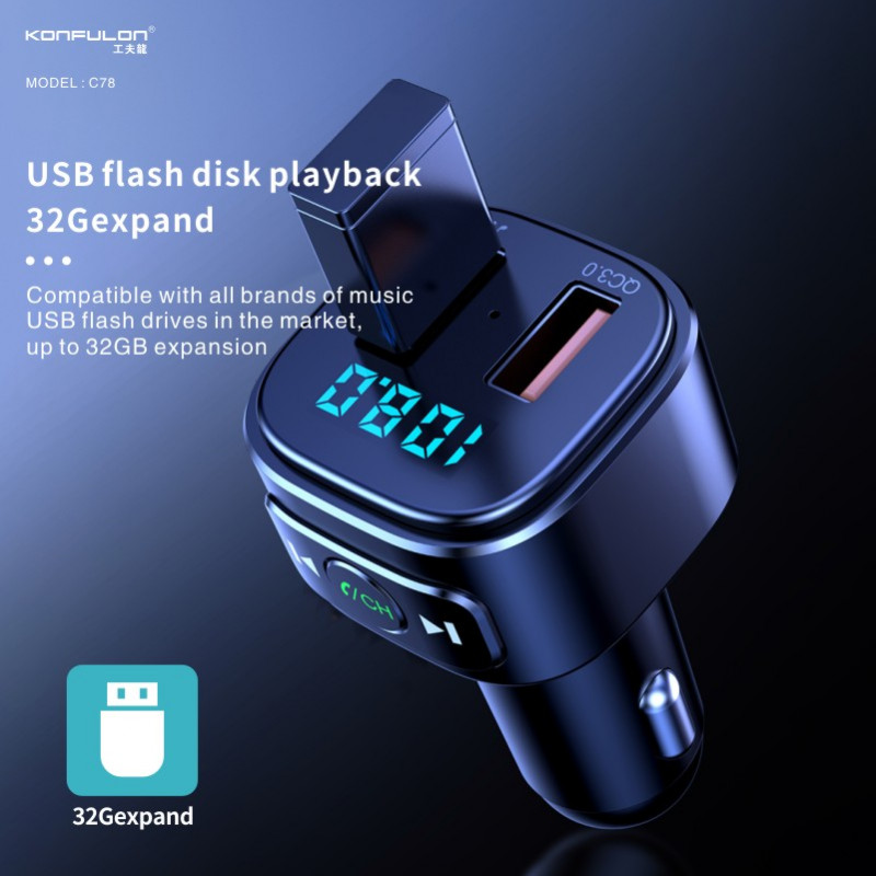 Konfulon Car Charger Come with Bluetooth Connect Speaker Model C58 2USB QC 3.0
