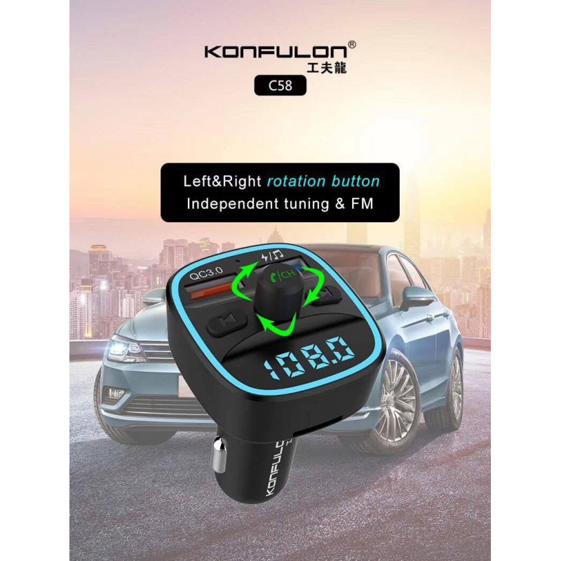 Konfulon Car Charger Come with Bluetooth Connect Speaker Model C58 2USB QC 3.0