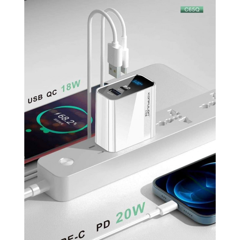 Konfulon Adapter and Cable Fast charger Model C65Q 20W C65Q+DC06 C65Q+DC13