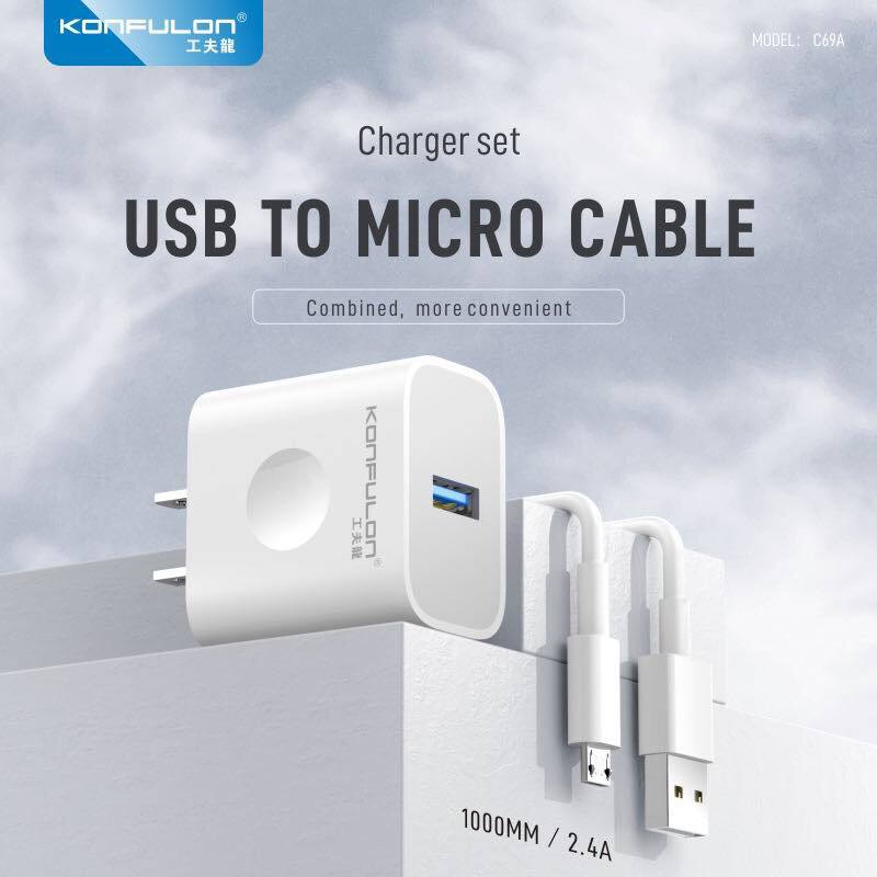 Konfulon Mini Size Fast Charger Adapter Cable C69A+Micro C69A+Lightning C69A+Type-c