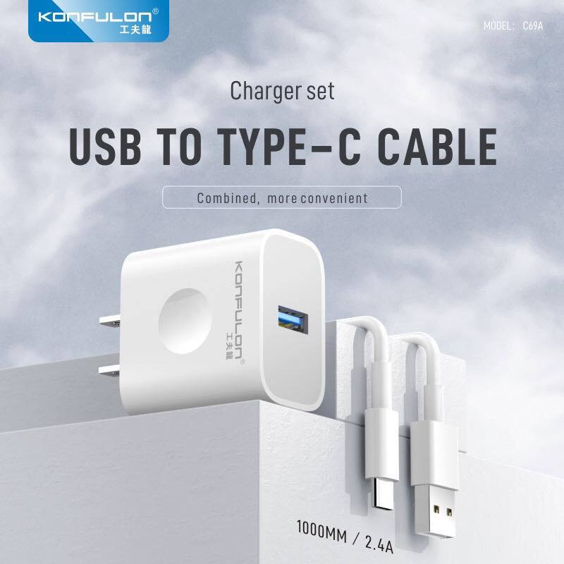 Konfulon Mini Size Fast Charger Adapter Cable C69A+Micro C69A+Lightning C69A+Type-c
