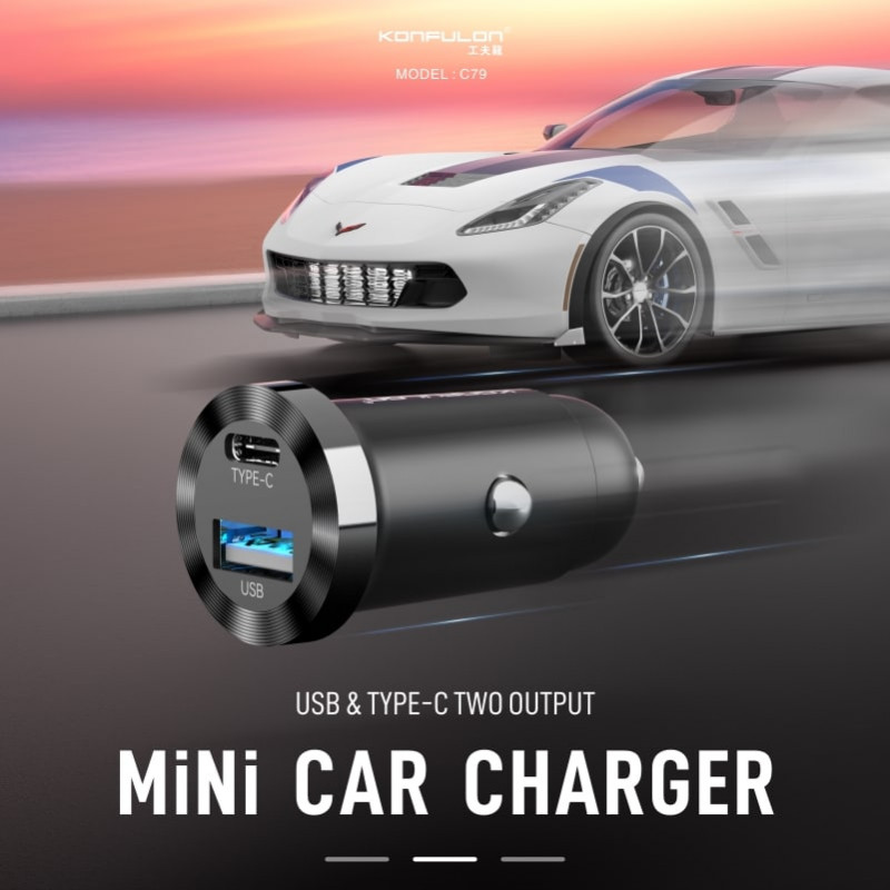 Konfulon Car Charger USB + TYPE-C PD 12W Total Power C79