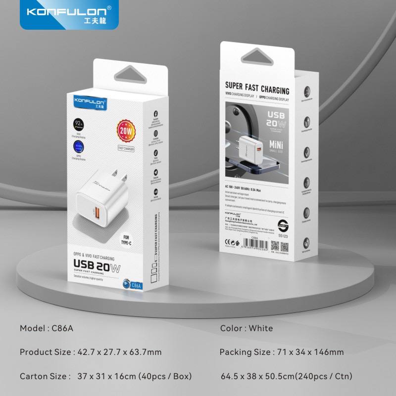 Konfulon Set Adapter and Cable 20W Model: C86A Type-C