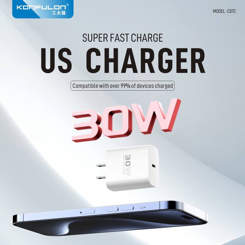 Konfulon Fast charge adapter 30W Model C87C come with cable Dl50 Lightning - cable Dl51 Type-C