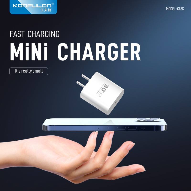 Konfulon Fast charge adapter 30W Model C87C come with cable Dl50 Lightning - cable Dl51 Type-C