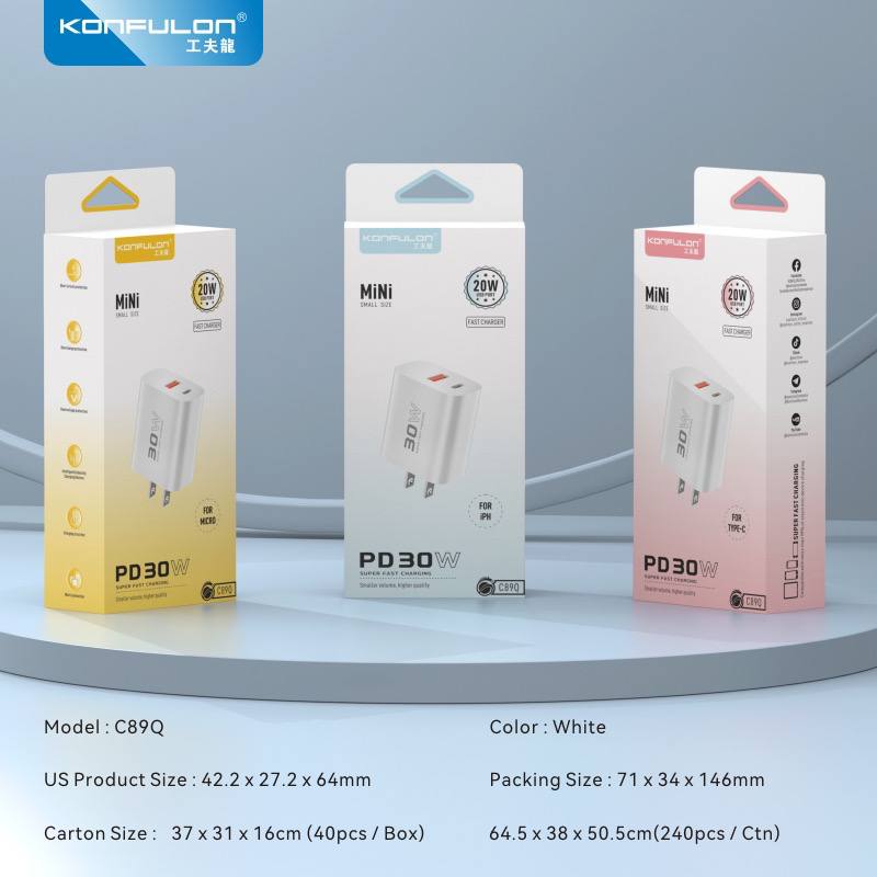 KONFULON Set Adapter Fast Charger USB 22.5W+PD30W Model C89Q