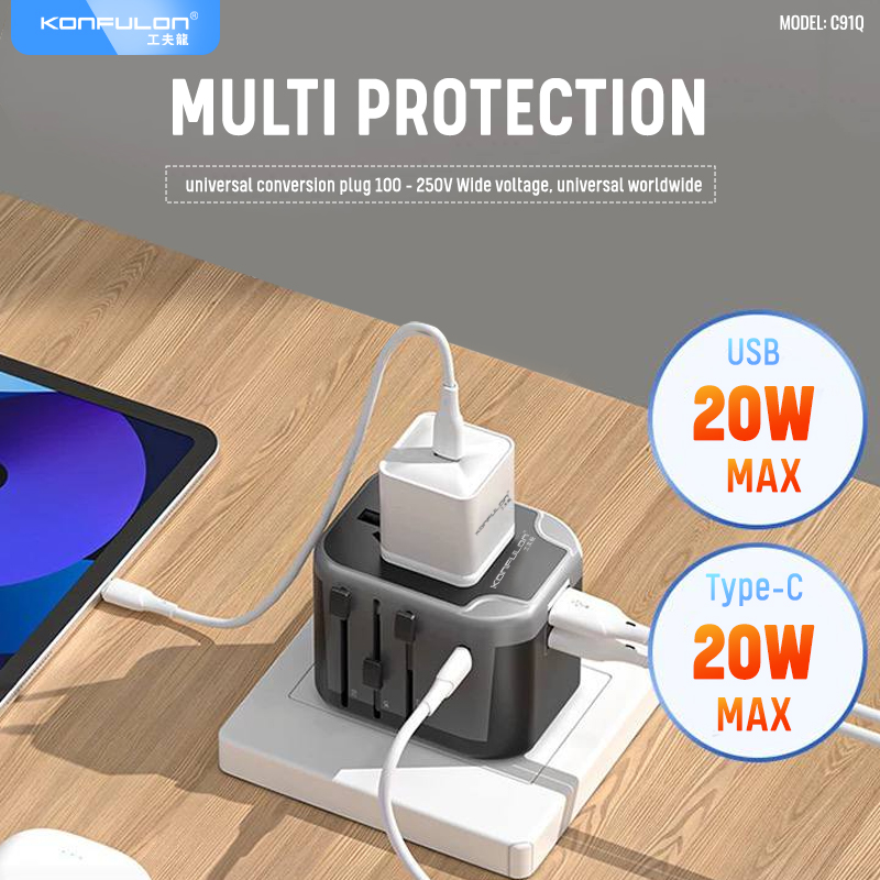 KONFULON Travel Adapter Global Universal 20W Model C91Q