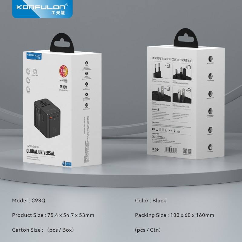 KONFULON Adapter Charging 45W  Rated Power2500W Model: C93Q
