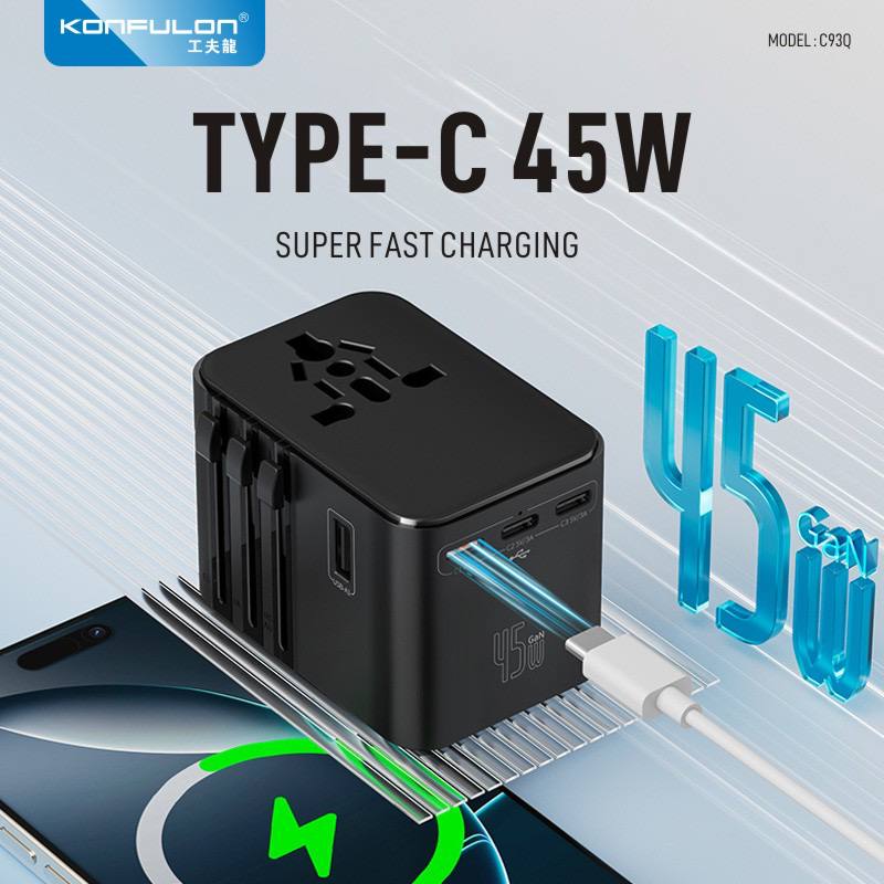 KONFULON Adapter Charging 45W  Rated Power2500W Model: C93Q