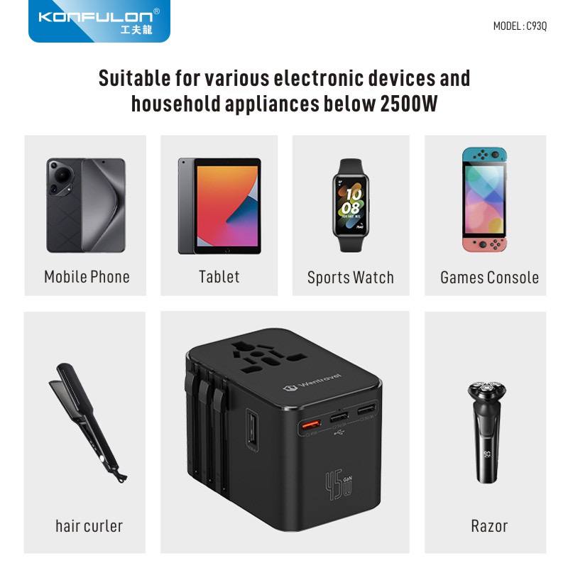 KONFULON Adapter Charging 45W  Rated Power2500W Model: C93Q