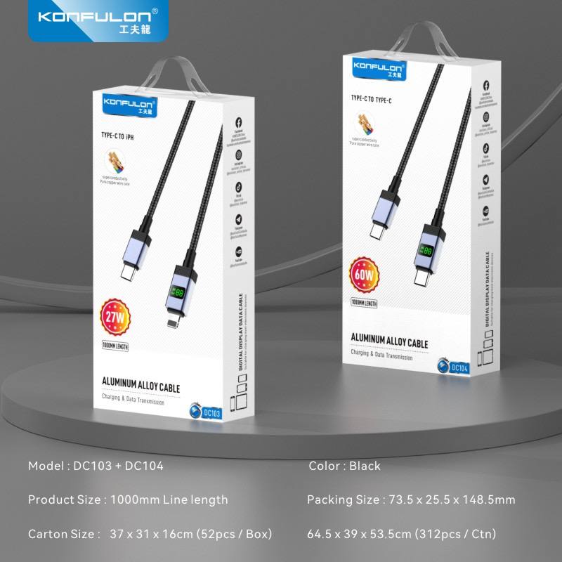 Konfulon Fast Charger Cable DC103 IPhone 27W DC104 Type-C 60W