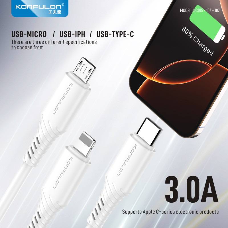 Konfulon Cable Fast Charging Model DC105 Micro DC106 iPhone DC107 Type