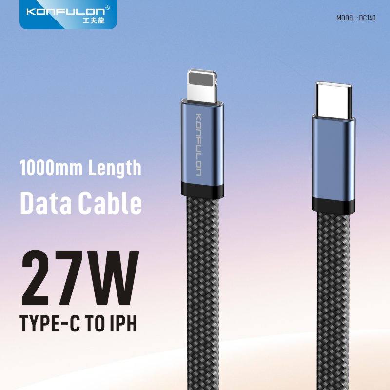 Konfulon  Aluminum Alloy Cable fast Charge support 27W Type_C to Lightning Model :DC140 60W Type_C toType_C Model :DC141