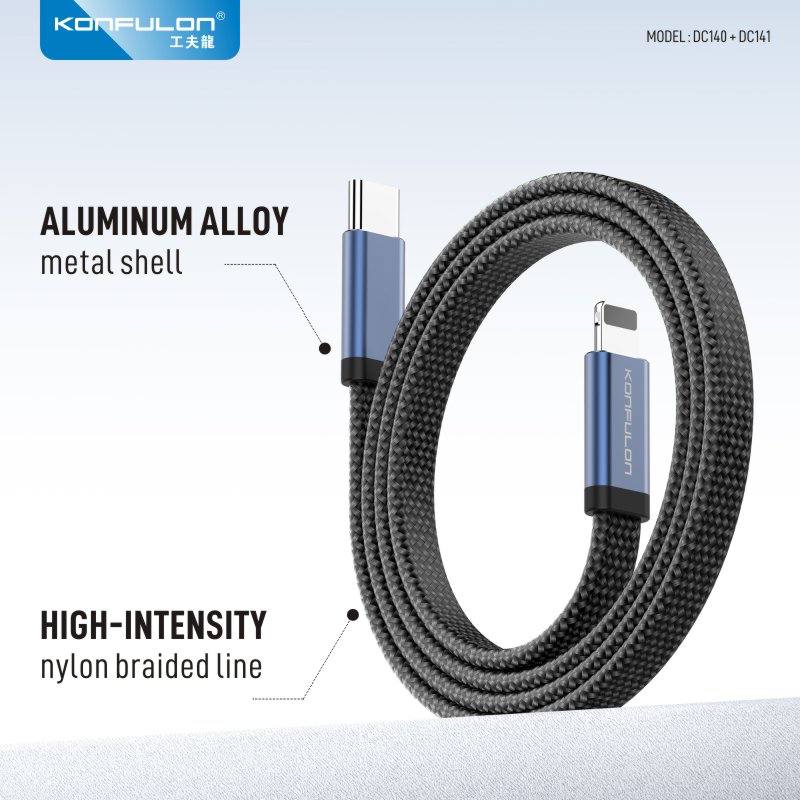 Konfulon  Aluminum Alloy Cable fast Charge support 27W Type_C to Lightning Model :DC140 60W Type_C toType_C Model :DC141