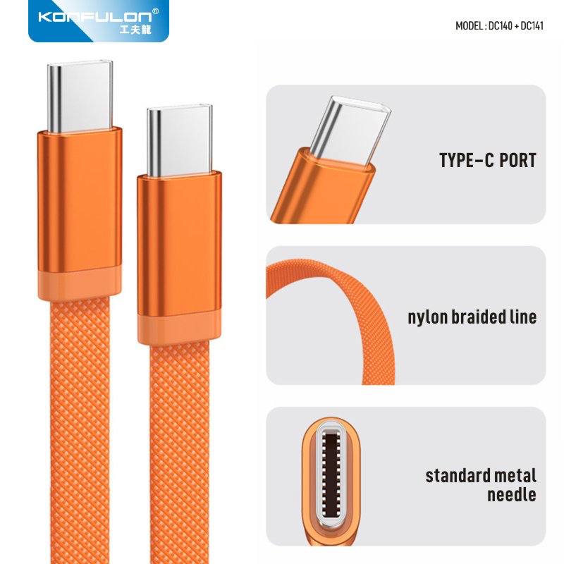 Konfulon  Aluminum Alloy Cable fast Charge support 27W Type_C to Lightning Model :DC140 60W Type_C toType_C Model :DC141