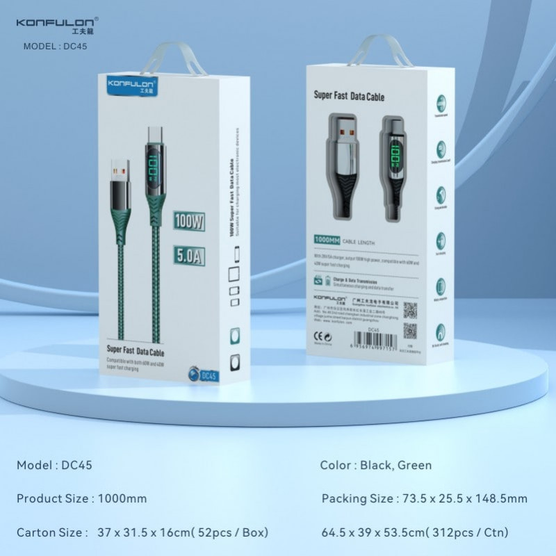 Konfulon Cable​ Fast Charger 100W​ Model DC45 