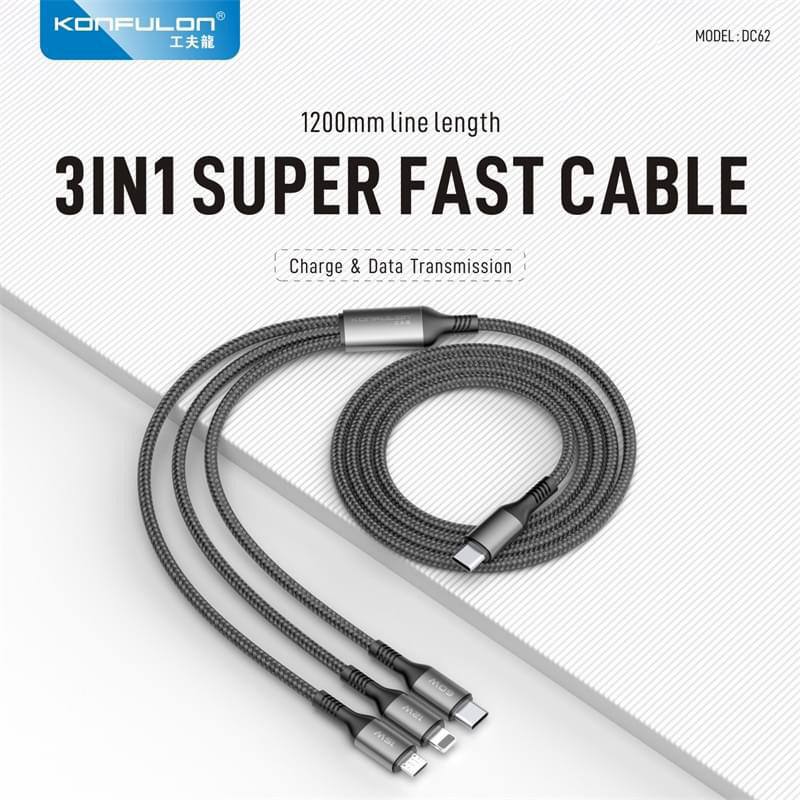 KONFULON Cable 3 in 1 Fast Charging 60W Model DC62