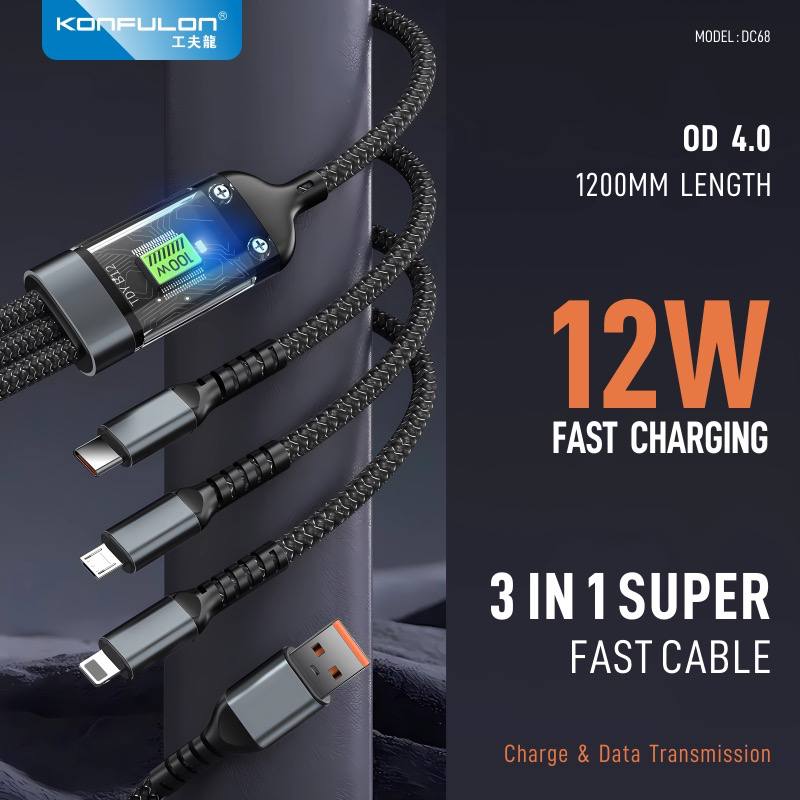 Konfulon 3 in 1 Cable Charger Cable Model DC68