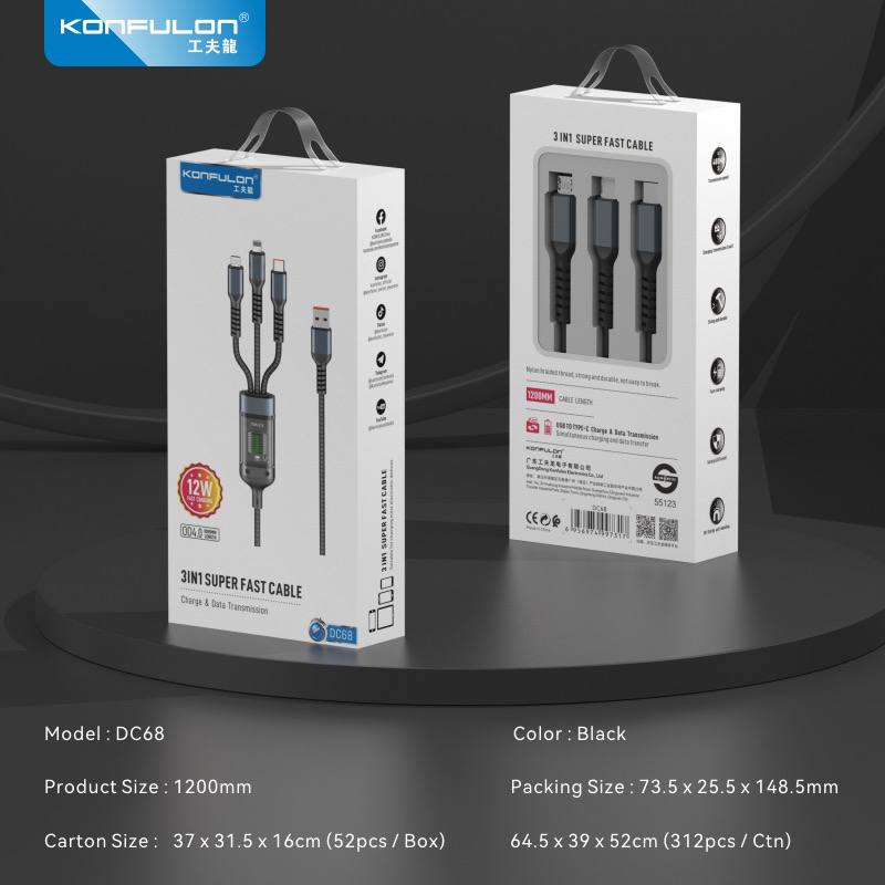 Konfulon 3 in 1 Cable Charger Cable Model DC68
