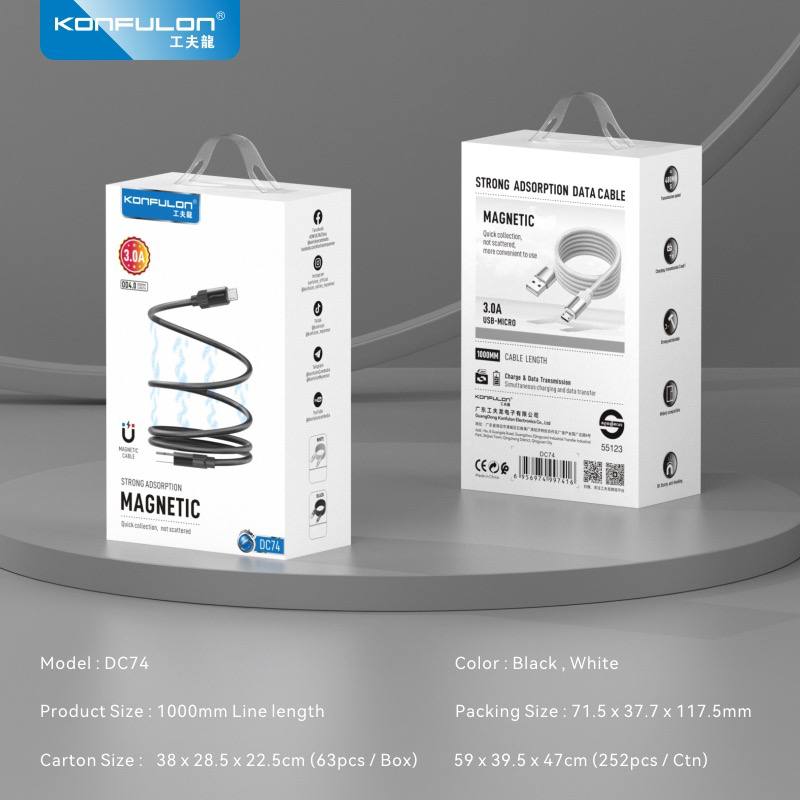 Konfulon Strong Adsorption Data Cable Model DC74 Micro DC75 iPhone DC76 Type-C