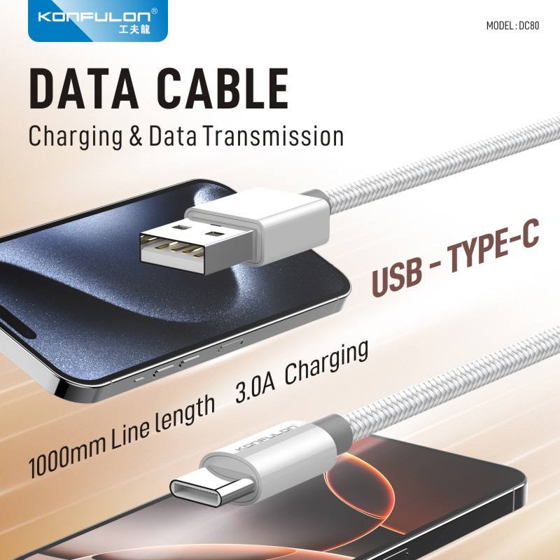 Konfulon Data Cable 3.0A Charging Model DC79 iPhone DC80 Type-C