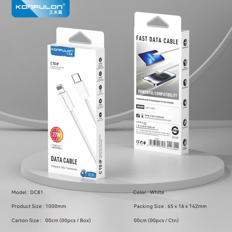 Konfulon Data Cable Charging Model DC81 iPhone 27W DC82 Type-C 60W