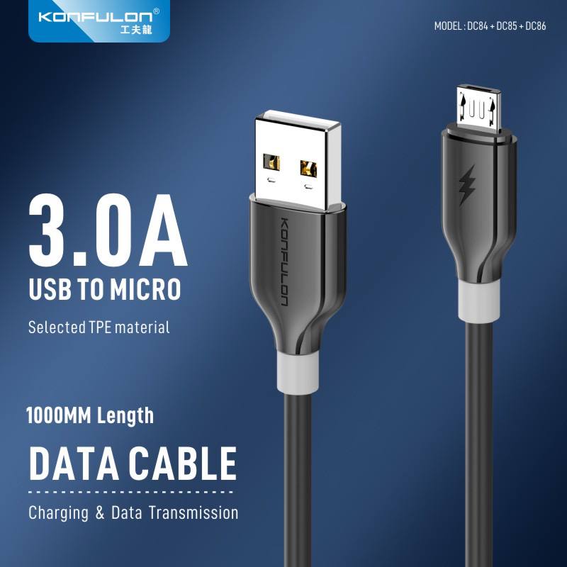 Konfulon Data Cable Charger 3.0A Model DC84 Micro DC85 iPhone DC86 Type-c 