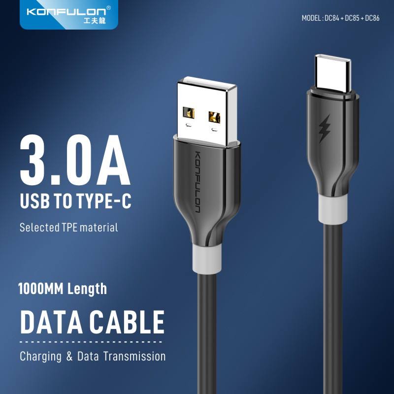 Konfulon Data Cable Charger 3.0A Model DC84 Micro DC85 iPhone DC86 Type-c 
