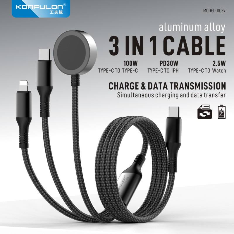 Konfulon 3 in 1 Cable Type 100W iPhone 30W Watch2.5W Model DC89