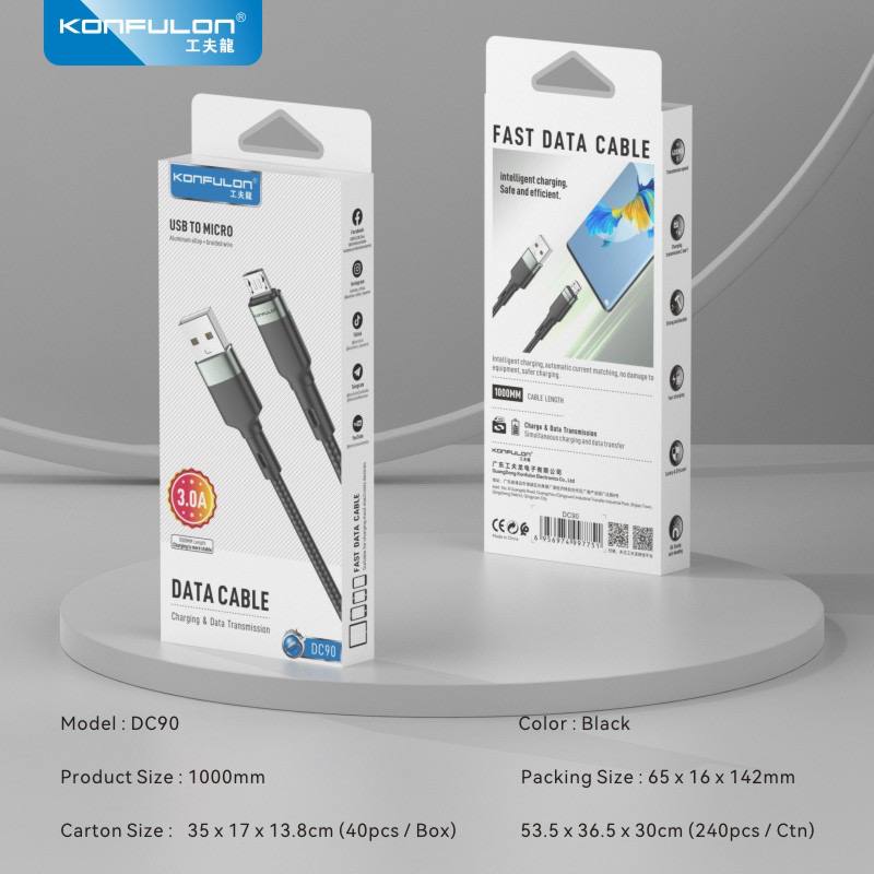 Konfulon Charging Cable with Charging Power 3.0A Model: DC90 Micro DC91 iPhone DC92 Type-C