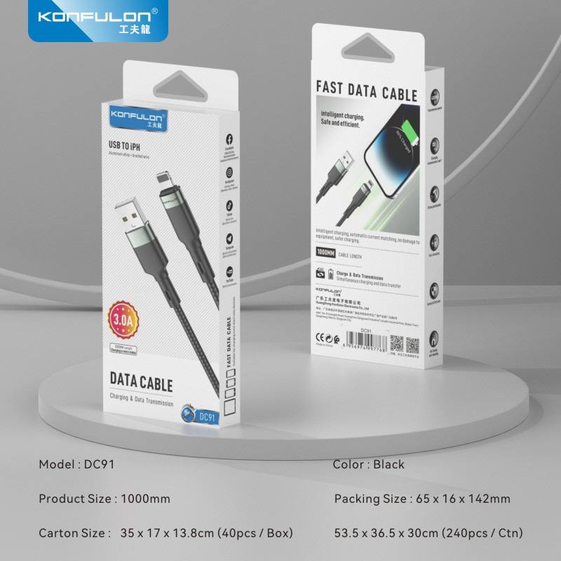 Konfulon Charging Cable with Charging Power 3.0A Model: DC90 Micro DC91 iPhone DC92 Type-C