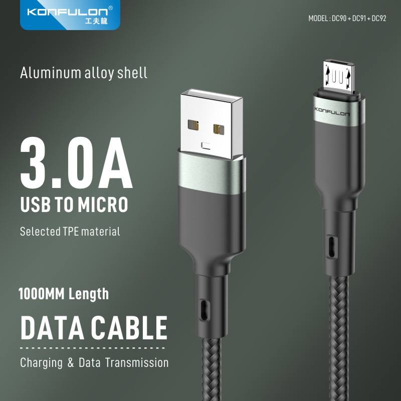 Konfulon Charging Cable with Charging Power 3.0A Model: DC90 Micro DC91 iPhone DC92 Type-C