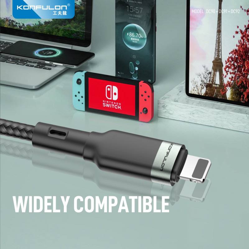 Konfulon Charging Cable with Charging Power 3.0A Model: DC90 Micro DC91 iPhone DC92 Type-C