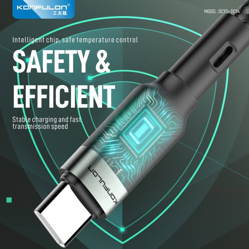 Konfulon Charging Cable with Charging Power 3.0A Model: DC92  IPhone DC93  Type-C