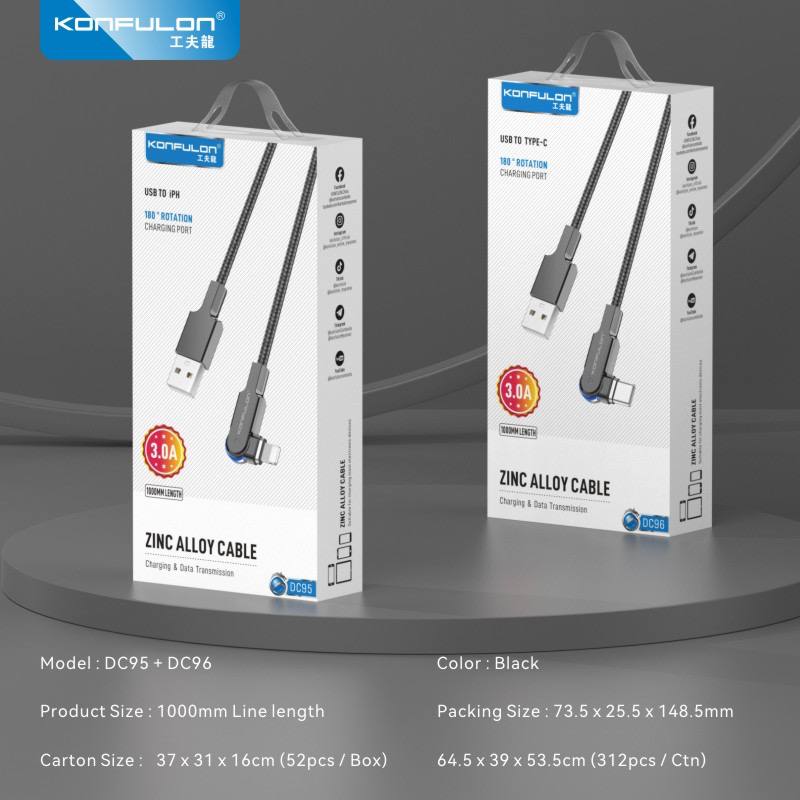 Konfulon Cable Fast Charging Model DC95 iPhone DC96 Type-C