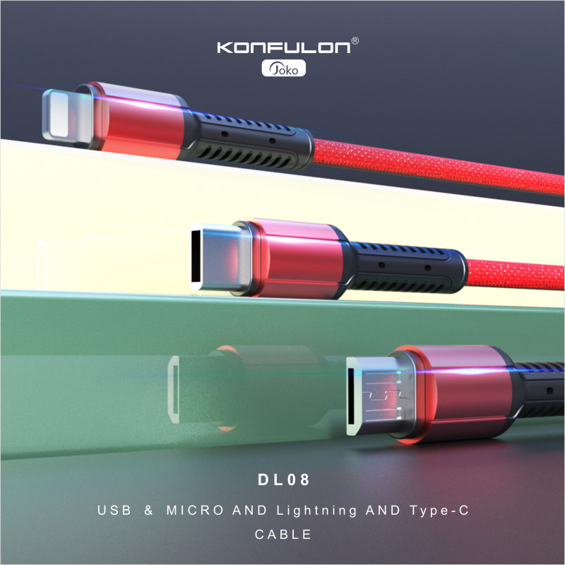 JOKO Charger Cable DL08 3 in 1 Micro/Lightning/Type-C 3.0A