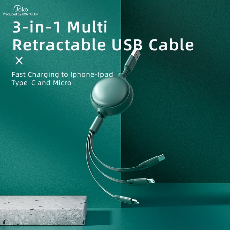 JOKO 3 in 1 Fast Charging Cable 1200mm Length 2.4A DL-17