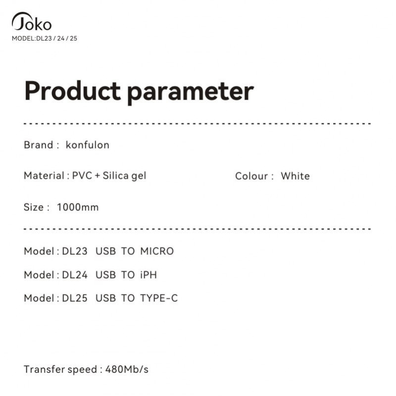 JOKO Super Fast Charger Cable OD 6.0 120W Charge Data Transmission iPhone Lightning DL-24
