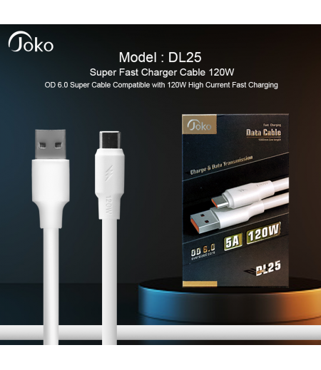 JOKO Super Fast Charger Cable OD 6.0 120W Charge & Data Transmission DL-25