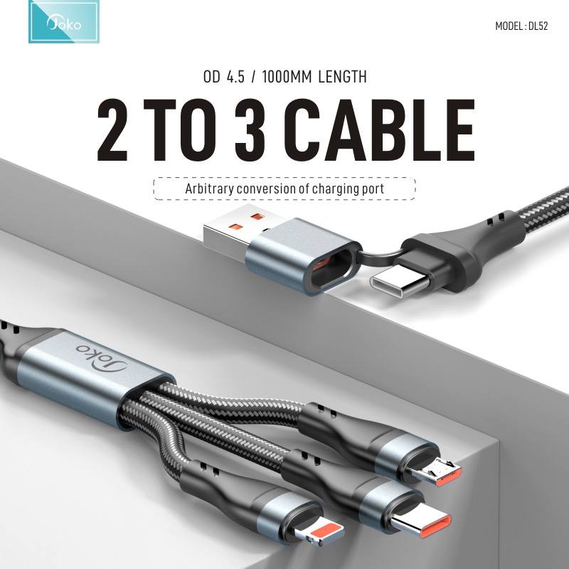 Joko fast charge cable 2 to 3 - USB/Type-C/ to Micro/Lightning/Type-C 20W DL52