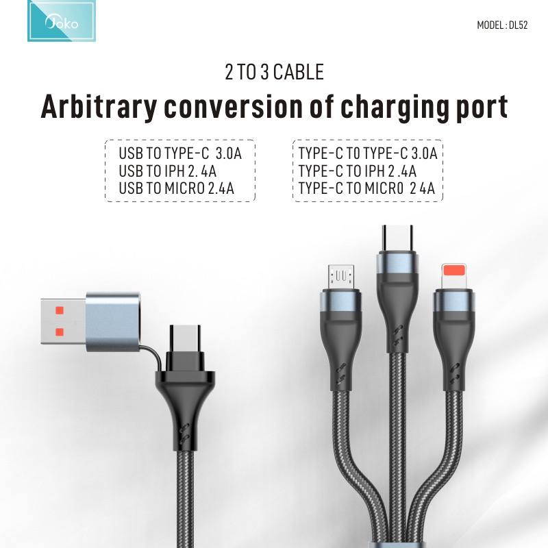 Joko fast charge cable 2 to 3 - USB/Type-C/ to Micro/Lightning/Type-C 20W DL52