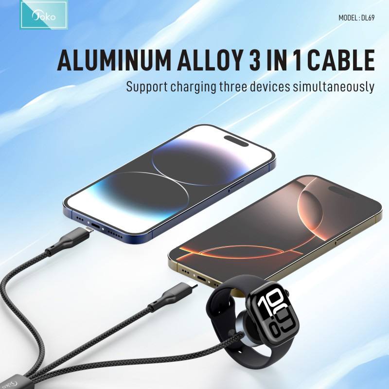 JOKO 3in1 charging cable with fast charging power that can be used for both Lighting Type-C and Wireless Model :DL69